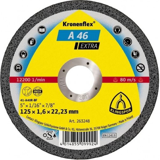 Диск відрізний 125х1,6х22 A346EX Extra Inox Klingspor