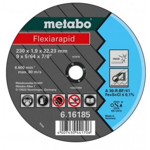 Диск отрезной по металу Metabo Novorapid 230х1,9х22 мм Inox
