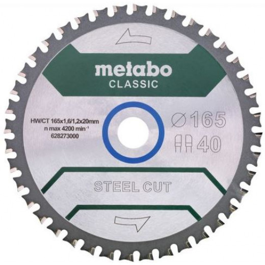 Диск для металла Metabo 165х20мм, 40 зубов, FZFA/FZFA, 1,6/1,2 мм, HW/CT