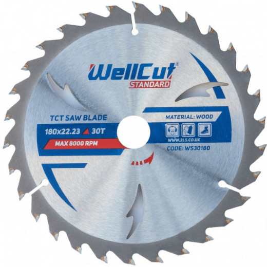 Диск пильний 180 х22,23 х30Т Standard з напайками,WELLCUT