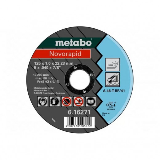 Диск отрезной по металлу Metabo Novorapid 125х1,0х22 мм Inox