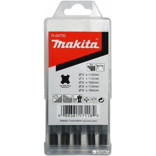 Набір свердл SDS-Plus Makita 5 шт. (5,6,7,8 х110 мм, 7,8 х 160 мм)
