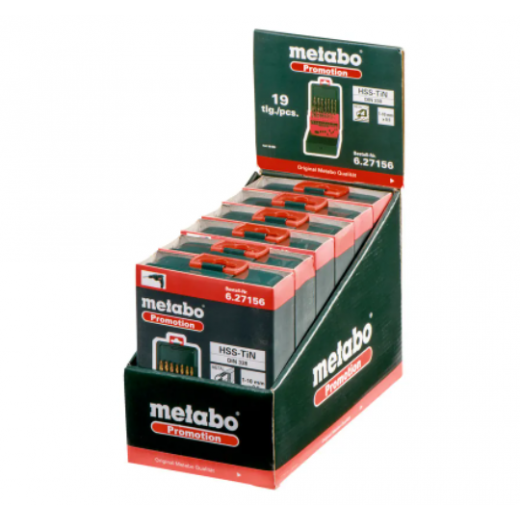Набір свердл Metabo по металу HSS-TIN, 19 шт. (1-10 мм.)
