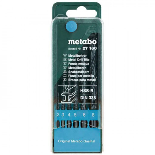 Набір свердл Metabo по металу HSS-R, 6 шт. (2-8 мм.)