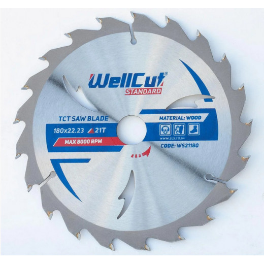 Диск пильний 180 х22,23 х21Т Standard з напайками,WELLCUT