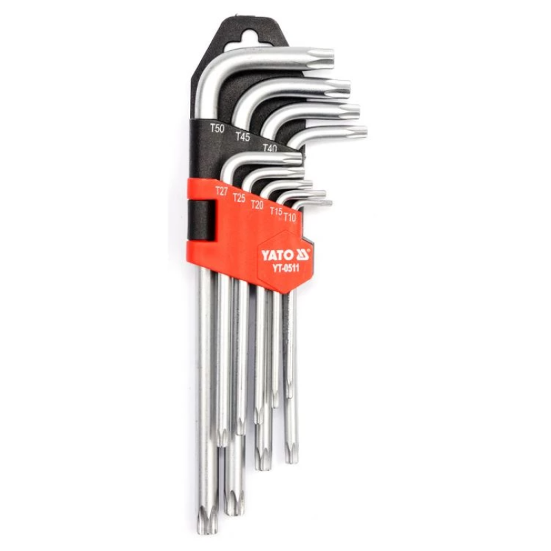 Ключі "TORX" Г-подібні YATO,  короткі з отвором, 9шт