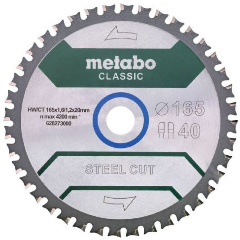 Диск для металу Metabo 165х20мм, 40 зубів, FZFA/FZFA, 1,6/1,2 мм, HW/CT