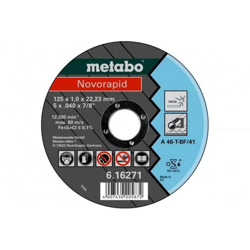 Диск відрізн. по мет. Metabo Novorapid 125х1,0х22 мм Inox